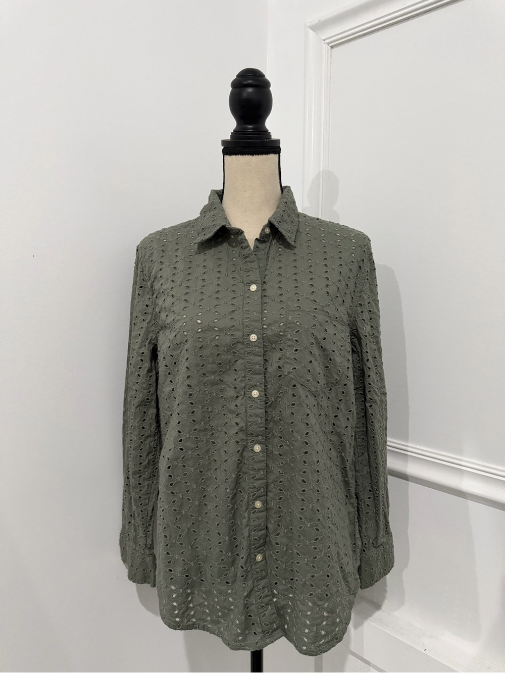 GAP Olive Eyelet Button-Down Shirt